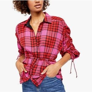 NWT Free People Plaid Red and Pink Women's Top